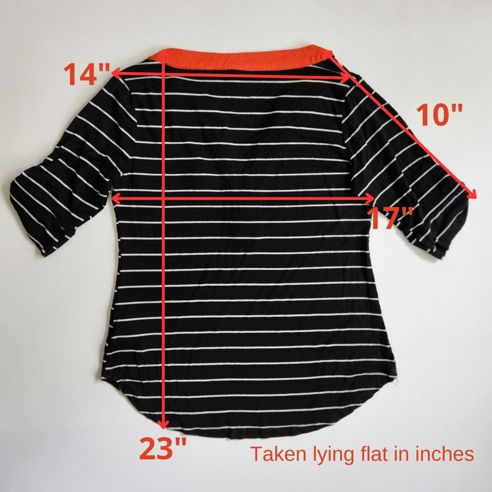 Casual Women's Top Imported White, Black and Orange Stripes Size M - Picture 7 of 8